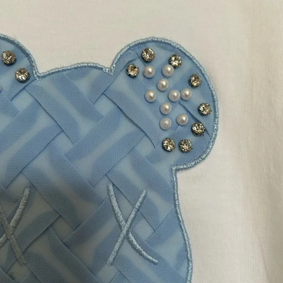 Oversized Blue Teddy Bear Rhinestone White Tee - Picture 4 of 6